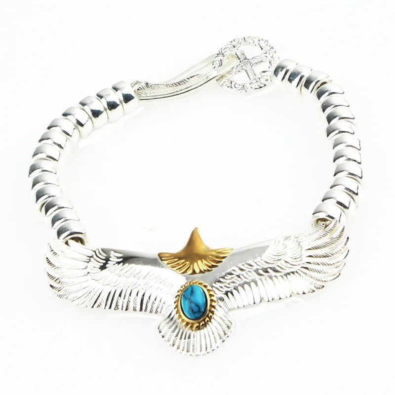 Custom S925 Sterling Silver Bracelet Fashion Elegant Eagle Turquoise Bracelet