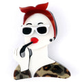 Women's Daily Activities Hijab Clothing Accessories Smoking Red Lip Bow Leopard Print Acrylic Brooch for Wedding