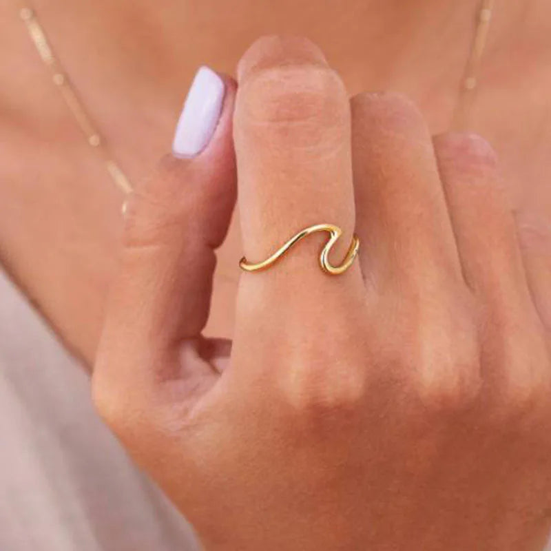 Joolim Jewelry 18K Gold Plated  Stainless Steel Line Waved Sea Gull Rings for Women