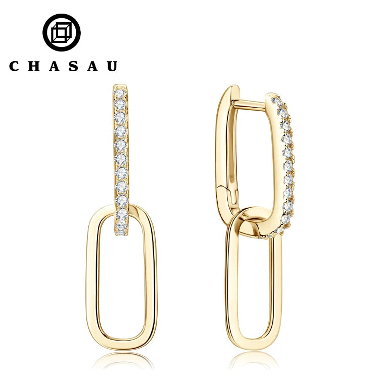 Piercing Wedding Jewelry Gift Pave Moissanite 925 Sterling Silver Huggie Paperclip Drop Link Earrings Detachable Hoops for Women