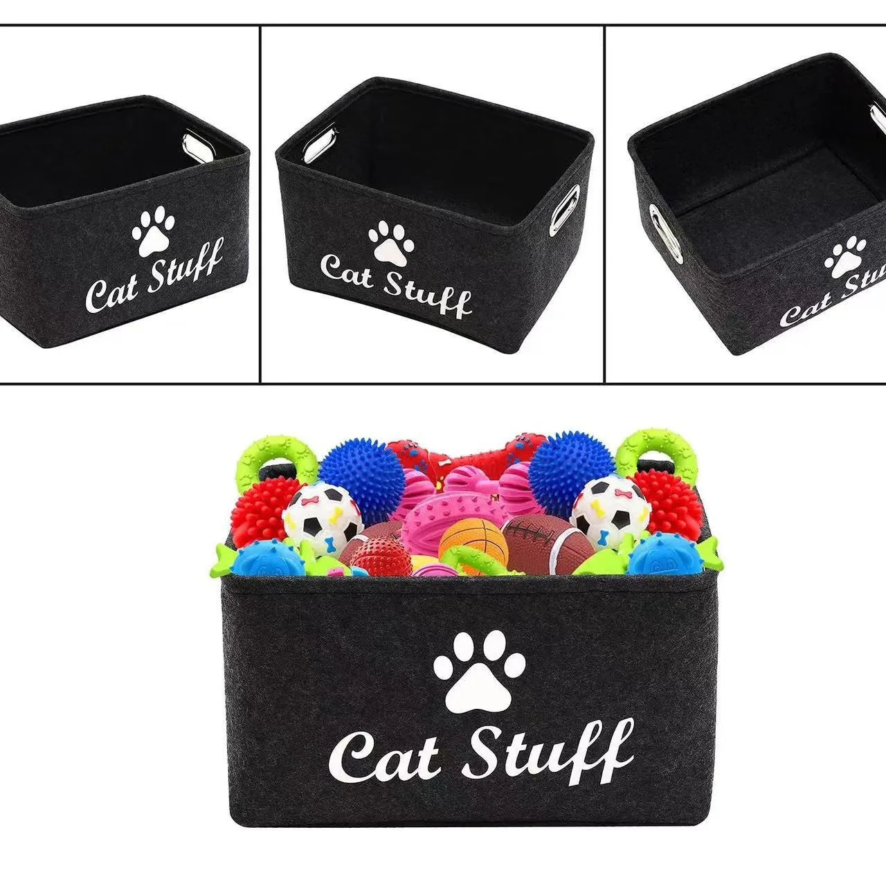 Foldable Fabric Felt Storage Bins Handles Cute Square Storage Baskets for Bedroom Closet Pet Supplies Toys Laundry Organization