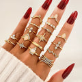 New BOHEMIA Crystal Butterfly Heart Geometric Pearl Finger Rings Set for Women Jewelry Set Gold Plated Midi Knuckle Rings