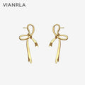 VIANRLA 18K Gold Earring 925 Sterling Silver Jewelry Big Bow Shaped Modern Style Earrings