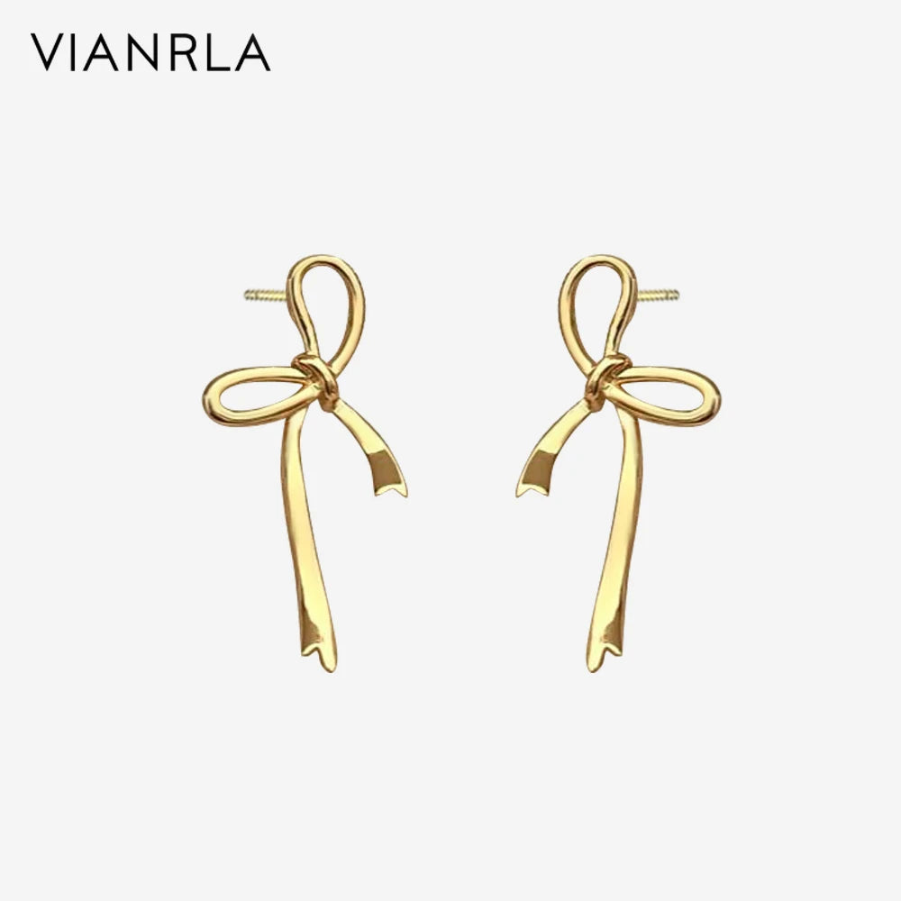 VIANRLA 18K Gold Earring 925 Sterling Silver Jewelry Big Bow Shaped Modern Style Earrings