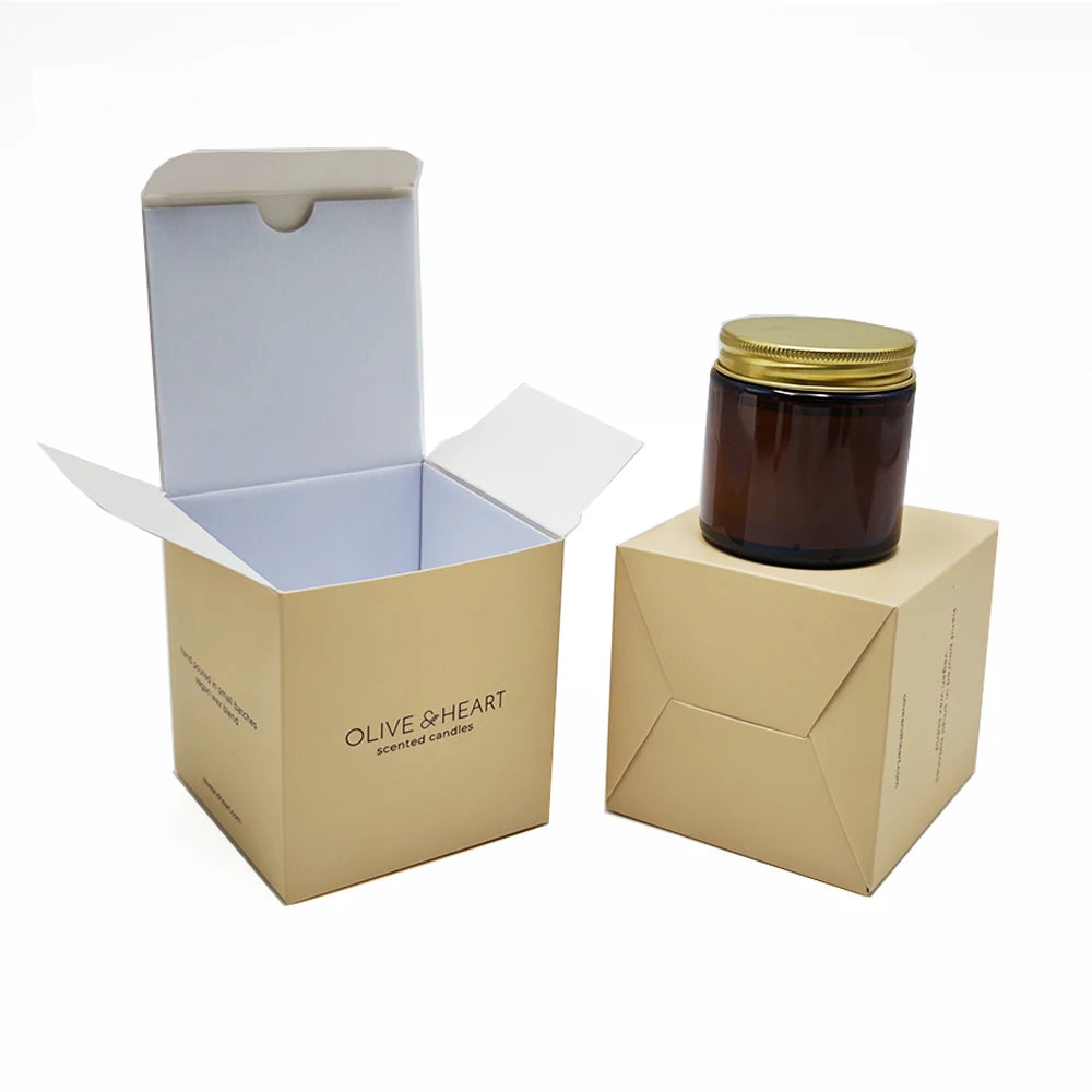 Custom Logo Folding Candle Boxes with Matt Lamination & Embossing Copper Paper Material Recycled Flat Packaging for Candle Craft
