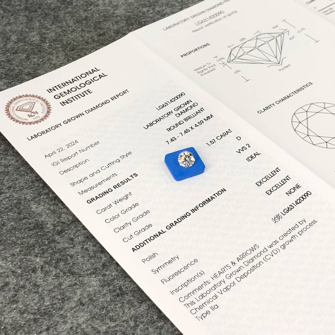 IGI  Certified 1.57ct  D VVS2 Wholesale Lab Created Diamond CVD Lab Grown Diamond