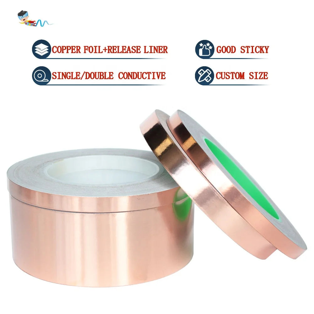 2- Recyclable Heat Resistant Single or Double Sided Conductive EMI Shielding Against Slug Snail Copper Foil Self Adhesive Tape