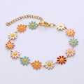 Dainty Bohemia Stainless Steel Chain Bracelet with Lucky Daisy Flower Enamel Charm for Women and Girls