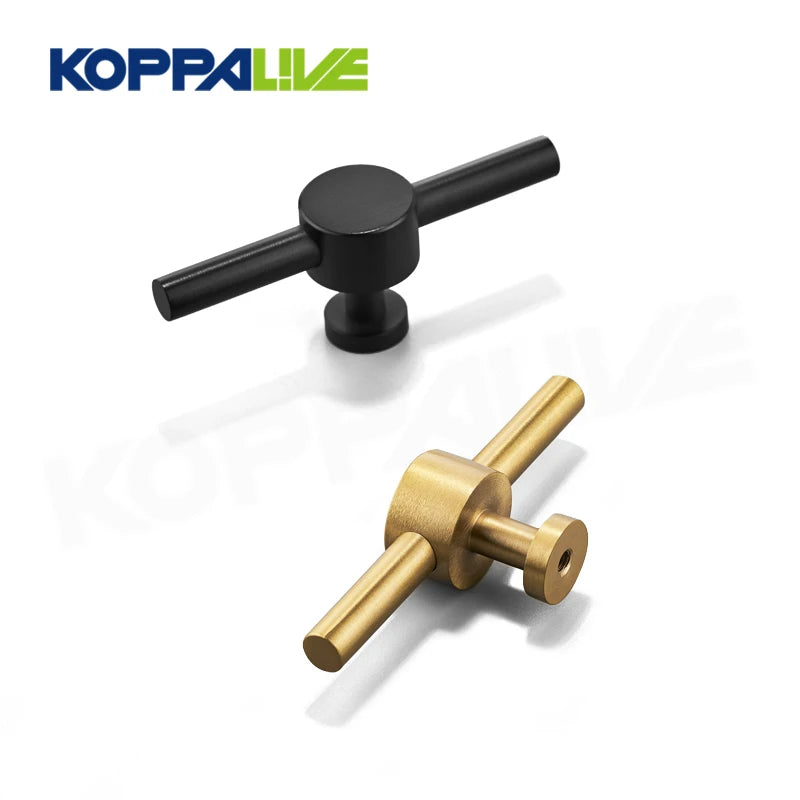 Koppalive T Bar Cabinet Handle Knobs Gold Matte Black Furniture Kitchen Drawer Solid Brass Knob