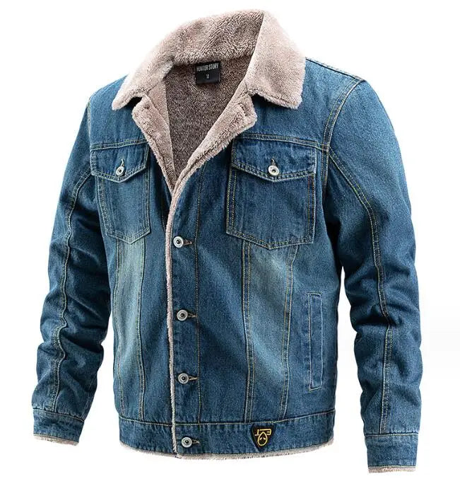 Wholesale Men's Winter Denim Jacket Parkas Windproof Thick Fleece Warm Coat Men Fashion Casual Fur Collar Jacket