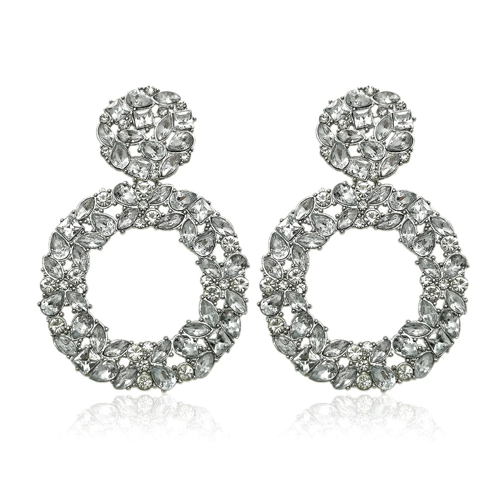 Statement Luxury Colorful Rhinestone Earrings Vintage Metal Round Drop Dangle Earrings Women's Charm Jewelry