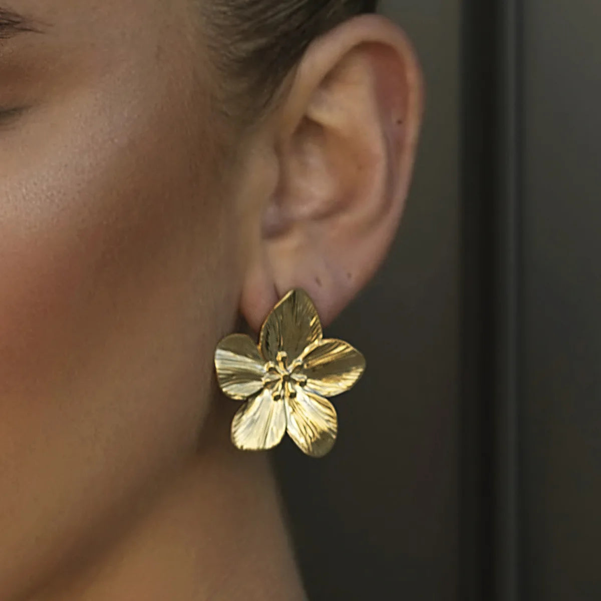 Flower Statement Earrings 18k Gold Plated Stainless Steel Jewelry Lava Chunky Earring for Women