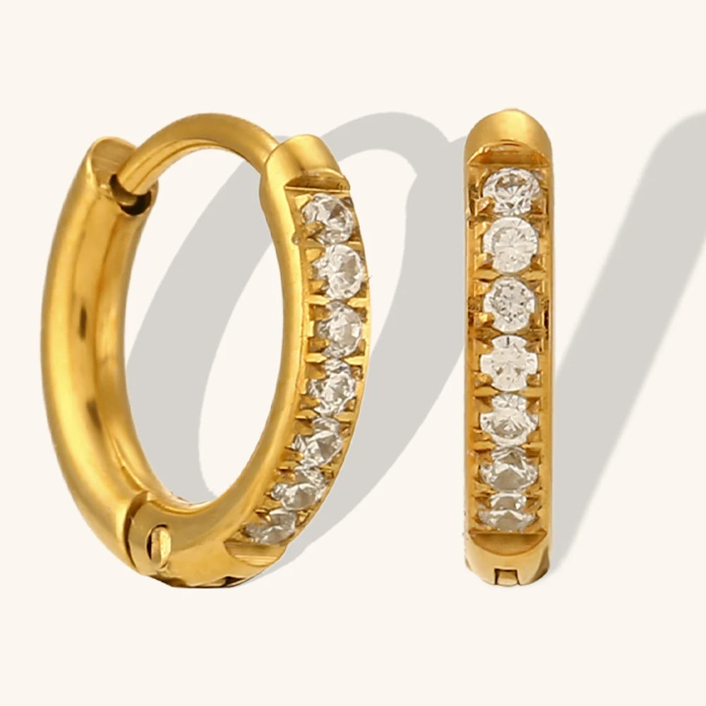 Dingran 10mm 12mm 14mm 16mm  18k Gold Plated Huggies Earrings Jewelry Stainless Steel Zircon Hoop Earrings for Women