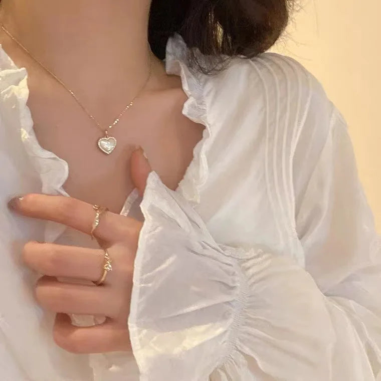 Fashion Natural Pearl Love Diamond Necklace 14K Gold Plated Jewelry for Women