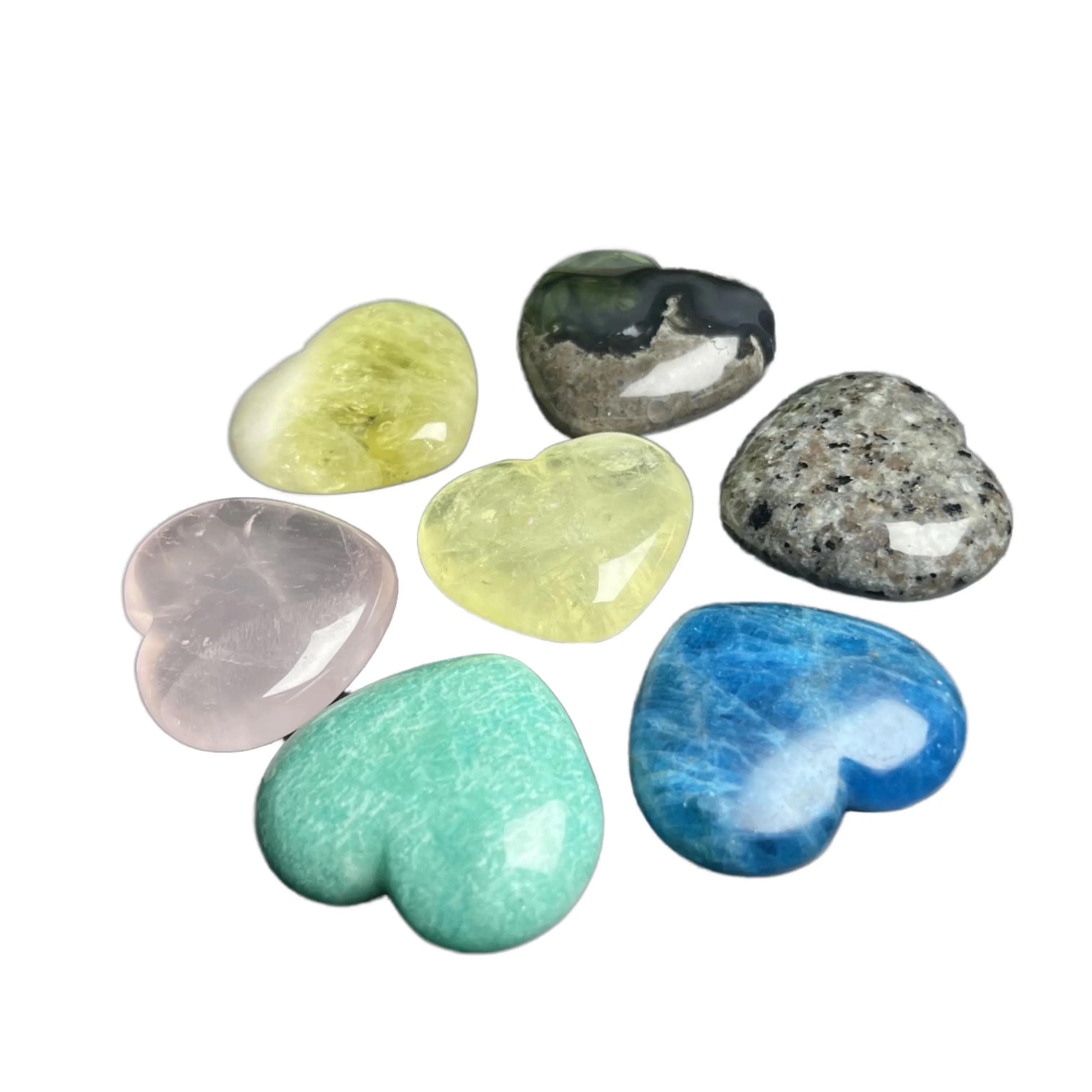 Wholesale Natural Crystals Healing Stones Mixed Material Heart Shapes Worry Stone Amethyst Rose Quartz Valentine's Decoration