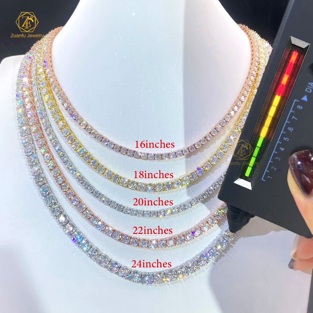 Pass Diamond Tester GRA Certificate 3MM 4MM 5MM Hip Hop Tennis Necklace Bracelet 925 Sterling Silver VVS Moissanite Tennis Chain
