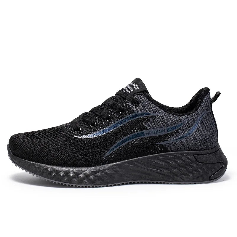 New Custom Men Black Sport Shoes Running Fly Woven Breathable Outdoor Sneakers