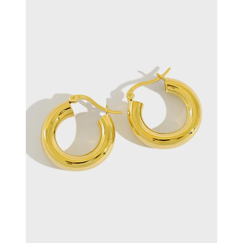 HOVANCI European Style S925 Sterling Silver Mini Hoop Earrings Circle Round Glossy 18K Gold Chunky Silver Hoop Earrings Jewelry MegaBDM