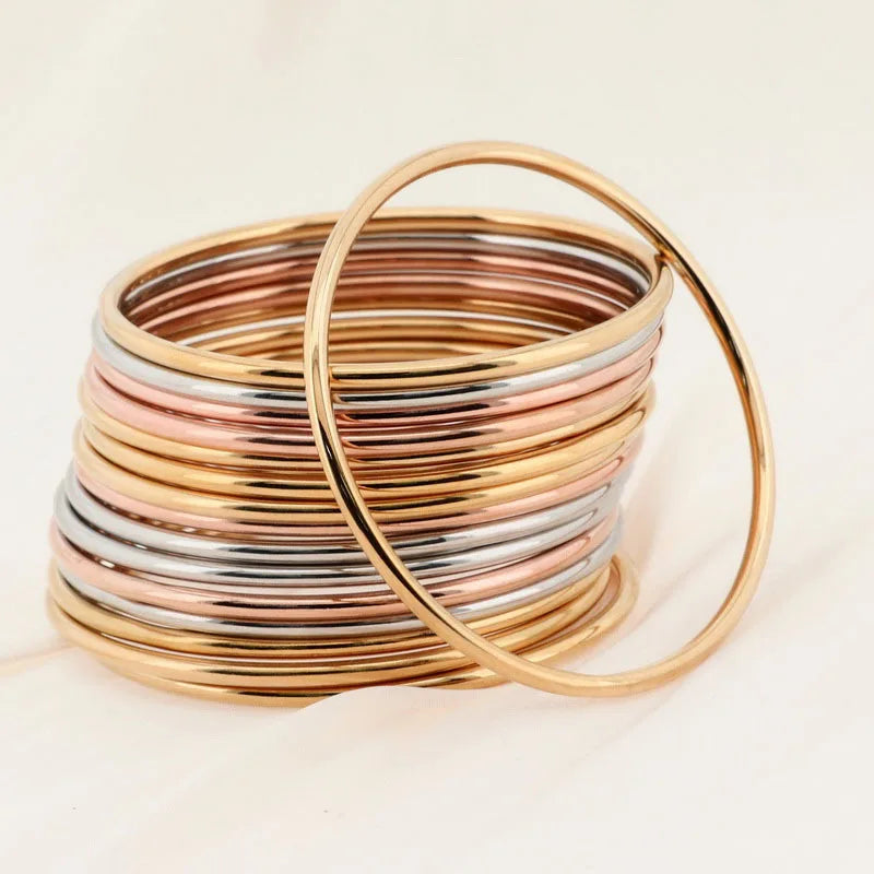 5 Colors Tone Stainless Steel Fashion Bangles 18K Gold Plating Water Proof R.GEM. Women's DIY Mixed Simple Classical Round