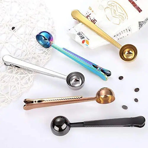 Multifunctional Food Sealing Bag Mouth Clip Spoon Milk Powder Stainless Steel Coffee Bean Measuring Spoon