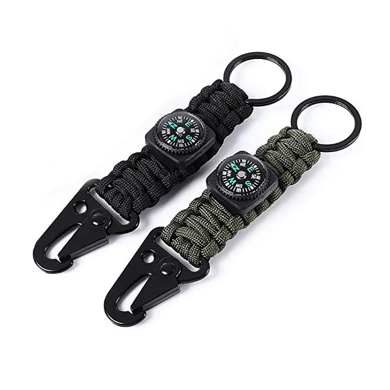 Outdoor Paracord with Compass Car EDC Keychain Climb Keychain Tactical Survival Tool Carabiner Hook Cord Backpack Buckle