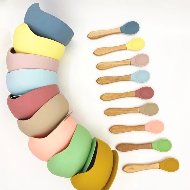 Suction Bowl for Toddlers With Baby Spoon BPA Free Toddler Bowls With Suction Silicone Baby Bowl