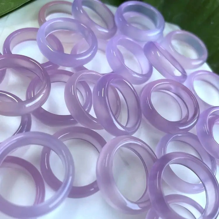 2022 Wholesale Purple Natural Jade Cheaper Lavender Jade Rings Natural Stone Real Jade Ring for Women and Men