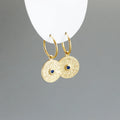 2022 New 925 Sterling Silver Round Disk Compass Hoop Earrings for Women Classic 18K Gold with Diamond and Zircon Stones