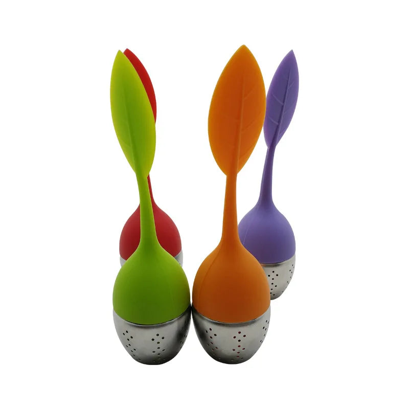TEA08 Eco Friendly Food Grade Silicone Leaf Shape Tea Infuser for Loose Tea Stainless Steel Tea Bag Strainer
