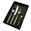 High Quality Custom Flower Style  Classic 4 Piece Gold Silver Black Stainless Steel Cutlery Set for GIft Weeding Party