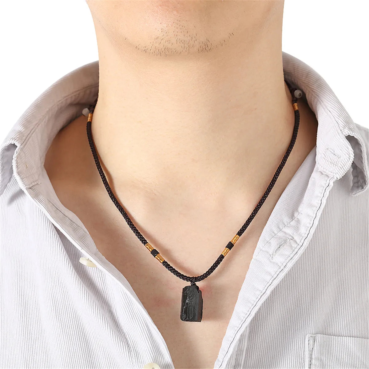 Women Men Black Natural Tourmaline Stone Pendant Necklace Crystal Gem Specimen Jewelry Gift