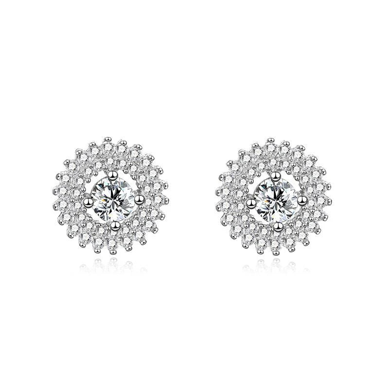 Dainty 925 sterling silver simple hypoallergenic full diamond round disc shape stud earrings for women