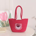 Handmade Cotton Rope Braided Strawberry Bear Beach Bag for Girls Trendy Custom Shopping Bags Two Fashionable for Summer Winter