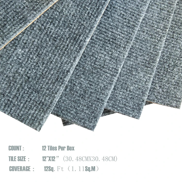 12 Inch X 12 Inch Machine Made Modern Self-Adhesive Non-Slip Low Pile Carpet Tile Easy to Peel Stick for Home or Office Floor