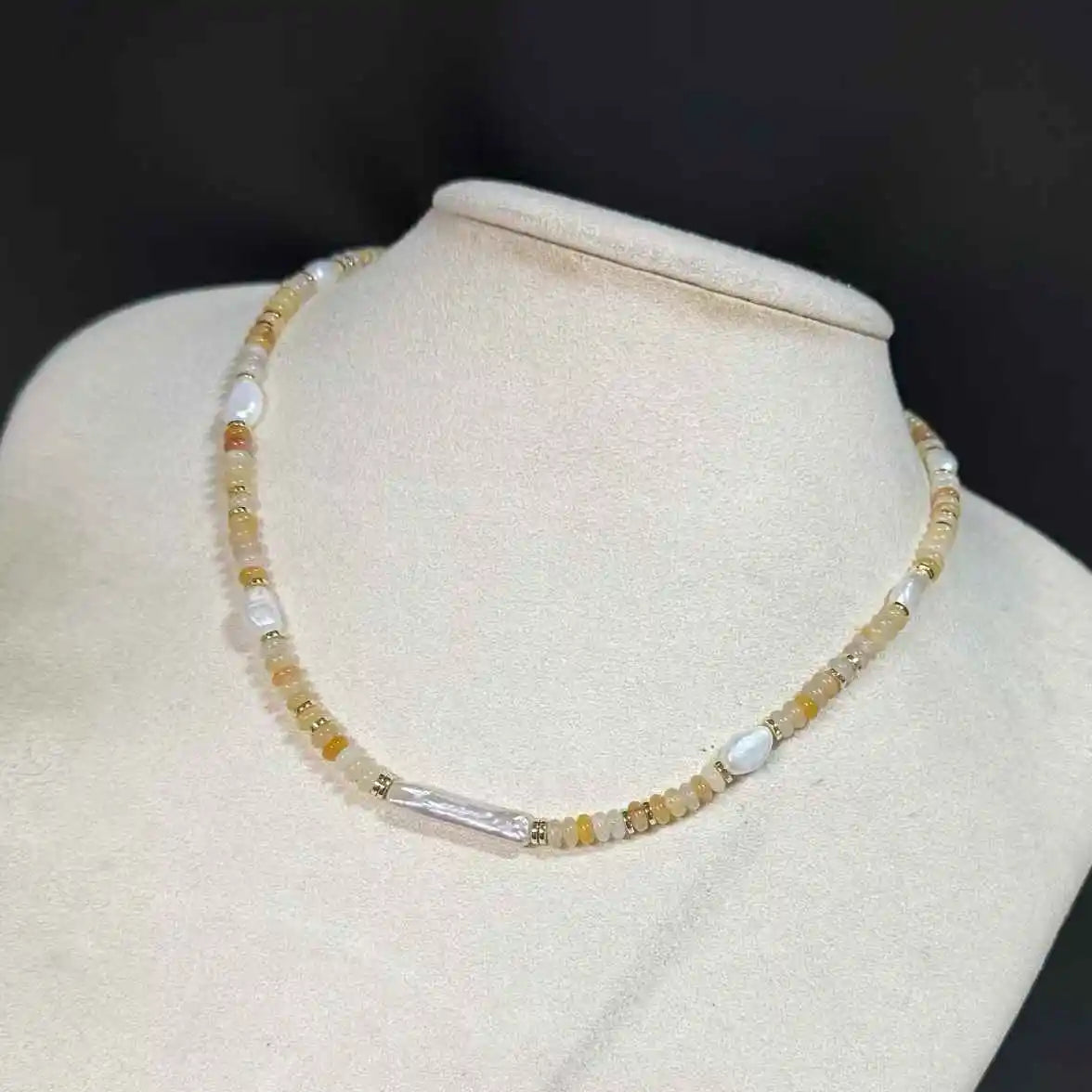 Natural Yellow Jade Collarbone Chain with 6-7mm Baroque Freshwater Pearl 40+5CM Adjustable Gold Necklace Trendy Wedding Gift