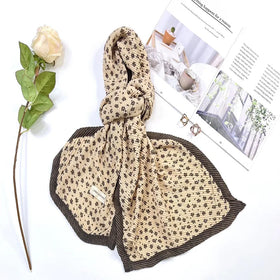New Small Flower Printed Pleated and Wrinkled Shawl for Warm Women's Cotton and Linen Scarf