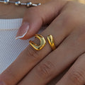 2025 Fashion Irregular Hollow Rings Open Ring 18K Gold Plated Stainless Steel Ring For Women Girls