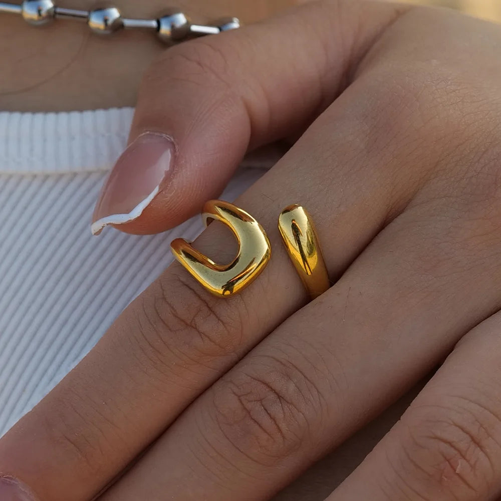 2025 Fashion Irregular Hollow Rings Open Ring 18K Gold Plated Stainless Steel Ring For Women Girls