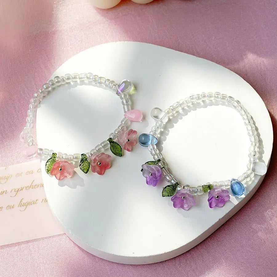 INS Fairy Sister Friendship Bracelets Handmade Glass Flower Charm Crystal Seed Beaded Bracelet Student Girls Couple Jewelry