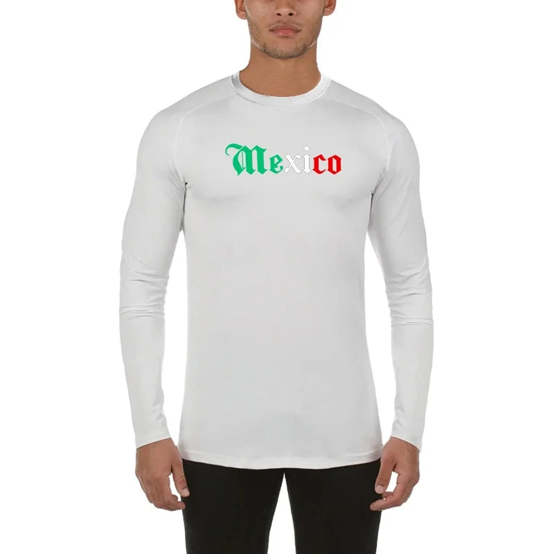 Custom Logo Running Sports T-shirt Men Fitness Compression Tight Quick Dry Shirt Workout Muscle Gym Bodybuilding Long Sleeve Top