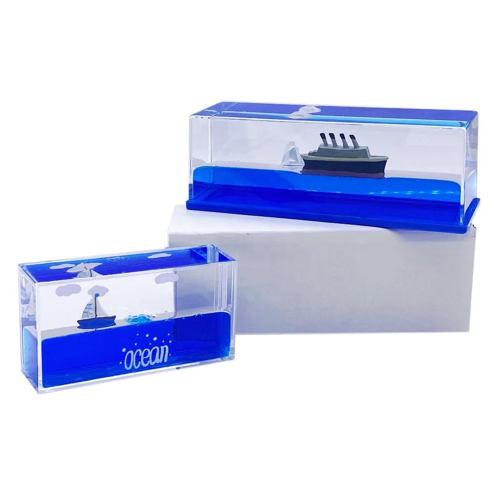Acrylic Cruise Ship Hits Iceberg Decoration That Never Sinks Liquid Wave Paperweight Desk Toy Car Desktop Ornaments