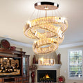 Modern 4-Ring K9 Crystal Dimmable 3-Color Changeable Chandelier Large Crystal Pendant Lights Remote Control for Restaurant
