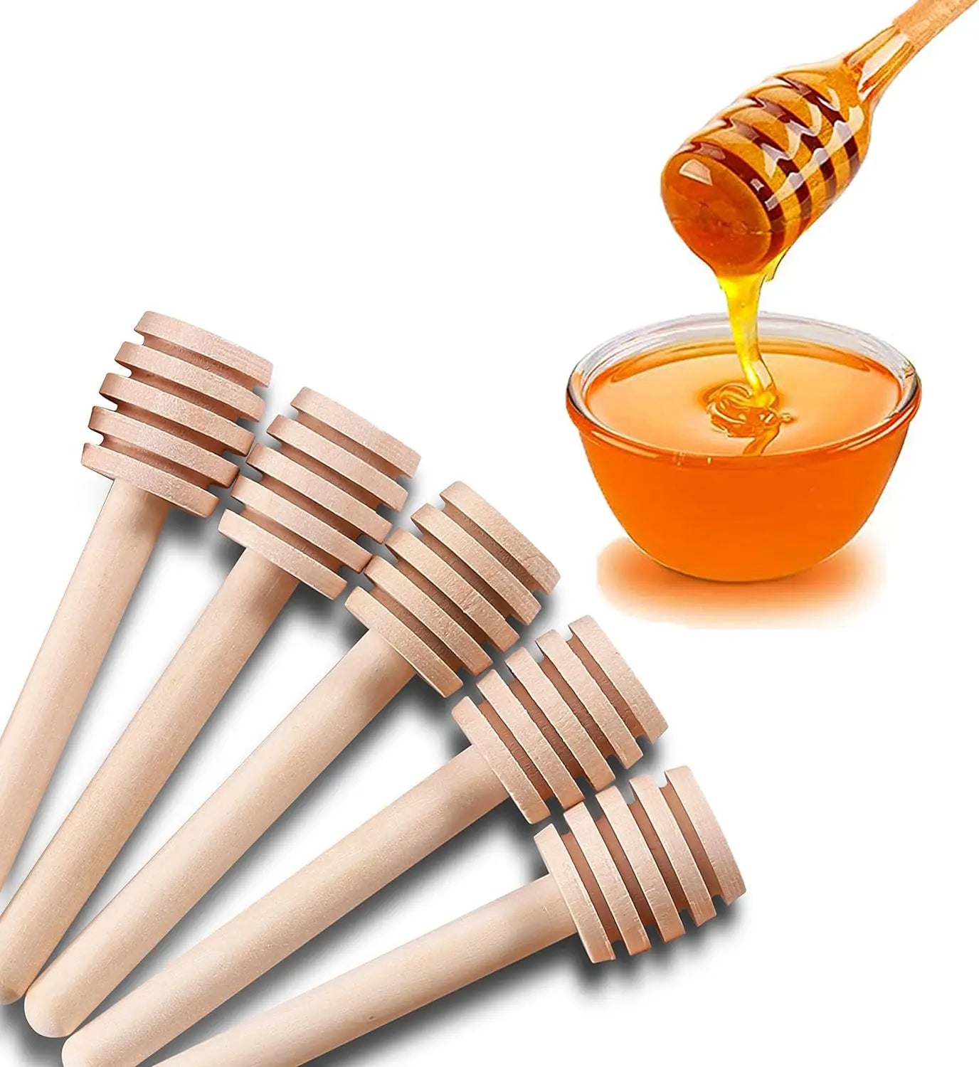 Tailai 50 PCS 3 Inch Wooden Honey Server Stick Honey Wand   Stirrer   for Honey Collecting Dispensing Drizzling Jar Portable