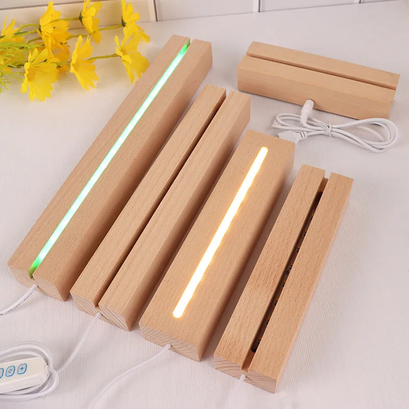 Wood Rectangle Led Night Light Lamp Display Base Stand with USB Cable for Acrylic Crystal Night Light Glass Resin Art
