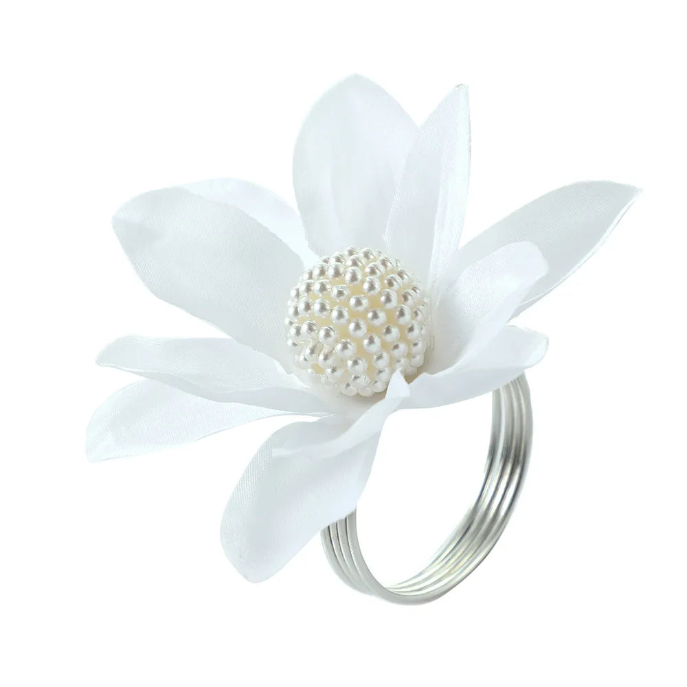 White Chiffon Lotus Flower Napkin Rings for Wedding Hotel Table Decorations Floral Embellished Napkin Party Decoration