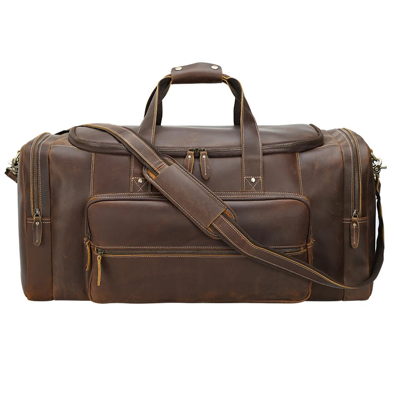 Direct Factory Vintage Retro Large Mens Weekender Overnight Bag Top Grain Crazy Horse Leather Travel Duffle Bag