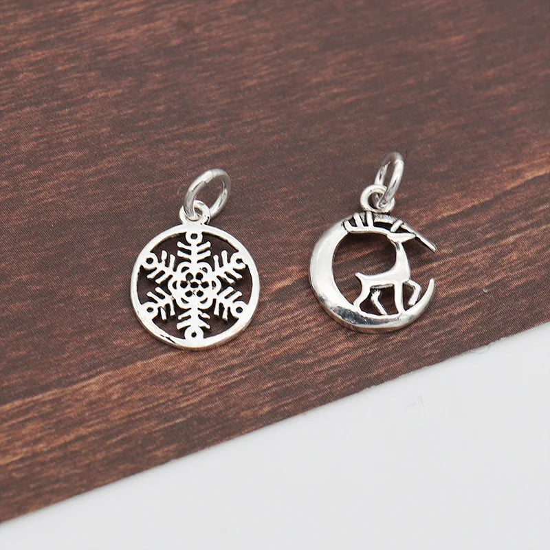 Wholesale 925 Silver Charms for Jewelry Making Customized Pendant Bracelet Christmas Deer Snowflake Silver Accessories