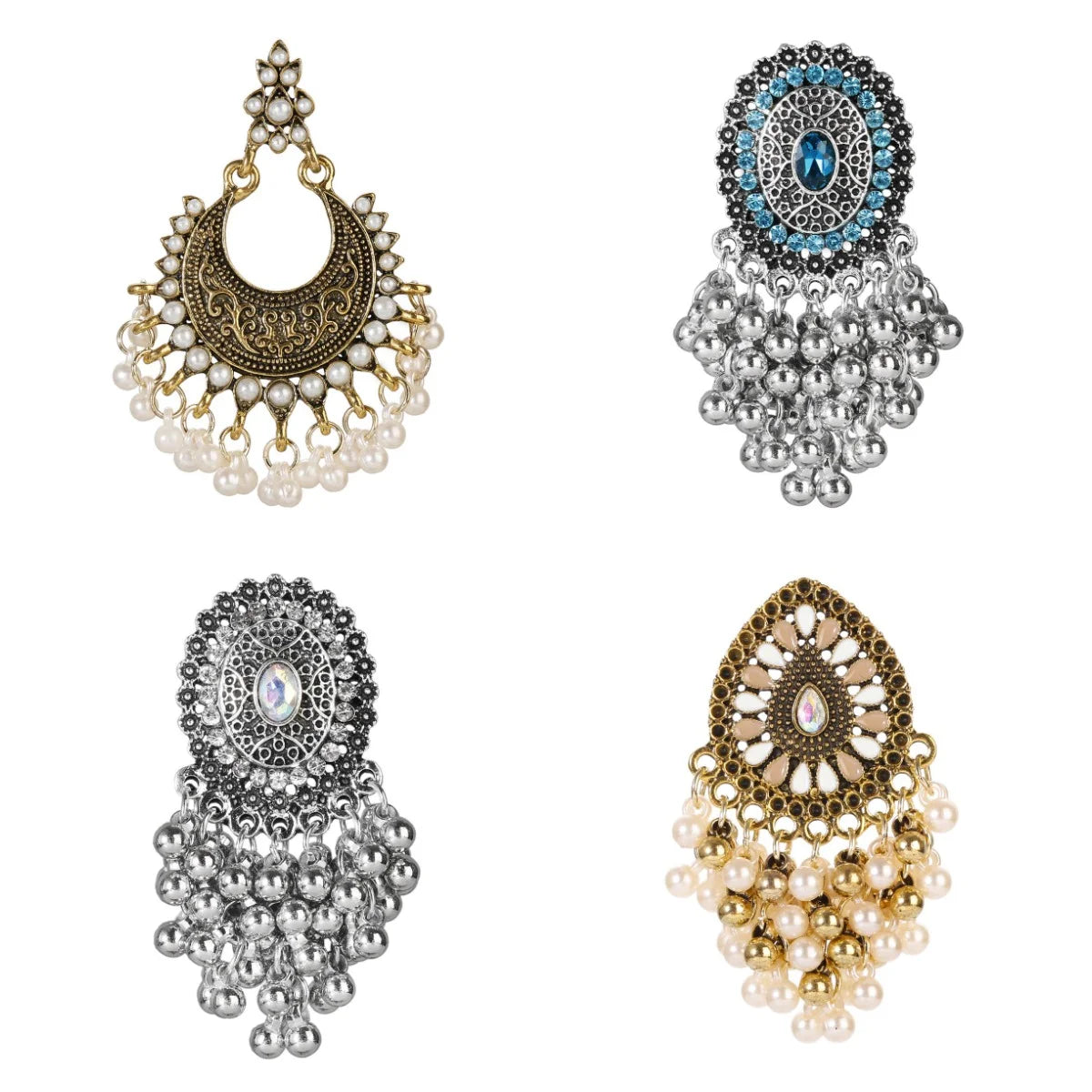 Wholesale Vintage Bohemia Drop Earrings Jhumki Imitation Pearl Tassel Zinc Alloy Gold Plated Buddhism Women's Party