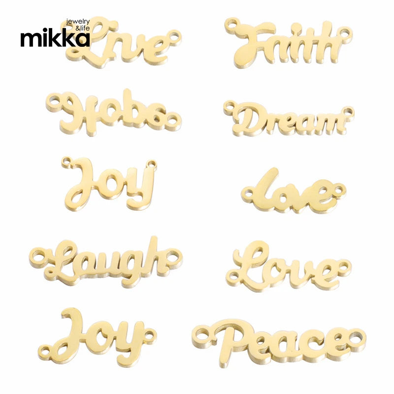 Stainless Steel Gold Plated Inspiration Word Charms Hope Faith Love Joy Word Pendants for Necklace Bracelet DIY Making Jewelry