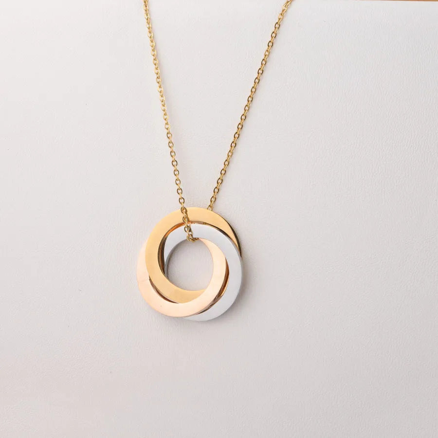 2026 Fashion Stainless Steel Round 3 Circle Ring Mirror Polished Tri Color Gold Plated Necklace for Women Jewelry